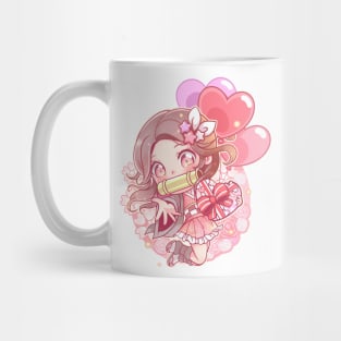 Chibi Nezuko Demon Slayer in Valentine's Day Mug